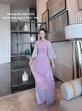 Áo dài tơ tím thêu hoa 4 tà