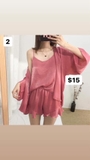 Set pijama hồng 3 chi tiết