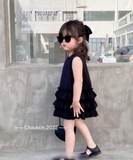 Đầm đen xếp tầng cho bé- vải đũi mềm
