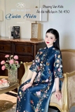 Áo dài taffa lụa xanh navy in 3d / size M