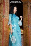 Áo dài tơ ngũ ngọc trai xanh