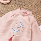 Aó dài hồng thêu én xuân sz 8y
