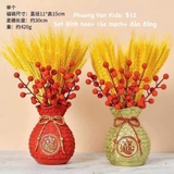 Set bình hoa + lúa mạch + đào đông