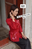 Bà ba tằm ướt đỏ thêu hoa nhí