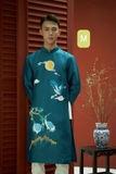 Áo dài taffa xanh thêu