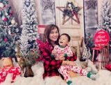 Backdrop 3d vải thun cao cấp - Xmas nền đỏ cây kẹo