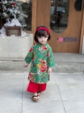 Áo dài linen con công xanh kèm bờm