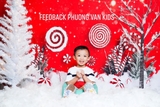 Backdrop 3d vải thun cao cấp - Xmas nền đỏ cây kẹo