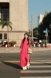 Áo dài gấm hồng hàng thiết kế cao cấp