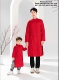 Áo dài gấm đỏ thêu nguyên tà