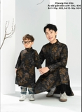 Áo dài gấm đen thêu nguyên tà
