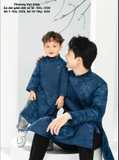 Áo dài gấm xanh thêu nguyên tà
