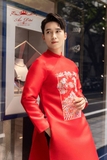 Áo dài nam taffa đỏ thêu rồng