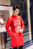 Áo dài nam taffa đỏ thêu rồng