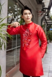 Áo dài nam taffa đỏ thêu rồng