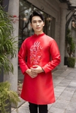 Áo dài nam taffa đỏ thêu rồng