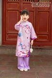 Áo dài gấm tím mẹ + bé gái