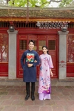 Áo dài gấm tím mẹ + bé gái