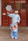 Áo dài gấm xanh mẹ + bé gái