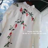 Áo dài tơ kem thêu hoa 4 tà
