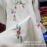 Áo dài tơ kem thêu hoa 4 tà