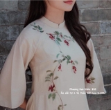 Áo dài tơ kem thêu hoa 4 tà