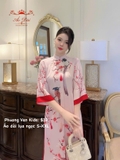Áo dài lụa ngọc hồng in 3d