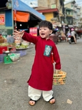 Áo dài nhung Long San đỏ