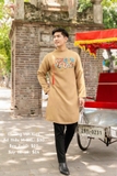 Áo dài nam nâu thêu rồng XXXL