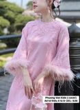 Áo dài tơ ren hồng tay lông 4 tà