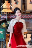 Áo dài nhung đỏ phối tơ nhũ