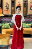 Áo dài nhung đỏ phối tơ nhũ