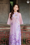 Áo dài tơ tím kết hoa 4 tà
