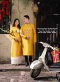 Áo dài gia đình vàng thêu kết hoa