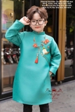 Áo dài taffa xanh kết hoa