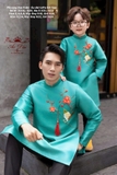 Áo dài taffa xanh kết hoa