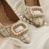 Tweed Pearl High Heels