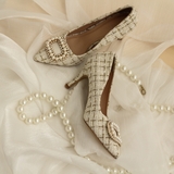 Tweed Pearl High Heels