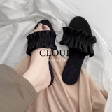 Dép bệt nữ mũi tròn quai ngang da nỉ dúng bèo bản to