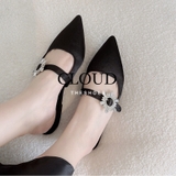 Giày bệt mũi nhọn hở gót quai ngang đính đá