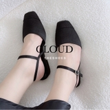 Giày Sandal bệt bít mũi vuông quai mảnh da phối satin