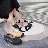 Giày Sandal bệt bít mũi vuông quai mảnh da phối satin