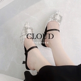 Giày cao gót mũi nhọn tweed đính khoá đá