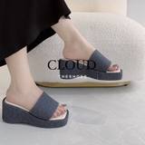 Dép đế xuồng mũi vuông vải jean