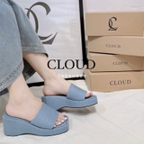 Dép đế xuồng mũi vuông vải jean