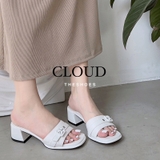 Giày gót vuông quai ngang đính khoá