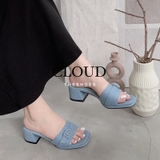 Giày gót vuông quai ngang đính khoá