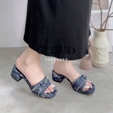 Giày gót vuông quai ngang đính khoá