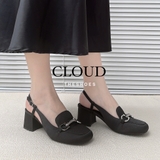 Giày cao gót sandal mũi vuông gót vuông trụ phối xích