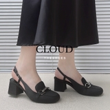 Giày cao gót sandal mũi vuông gót vuông trụ phối xích